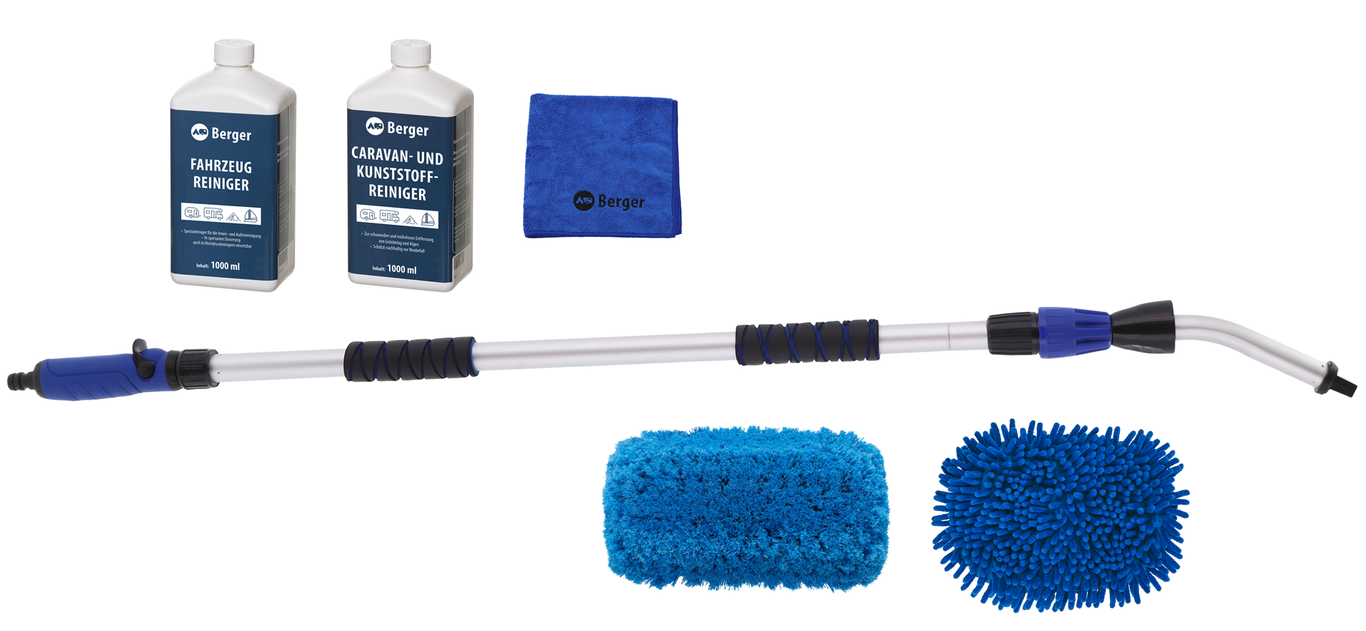 Berger Waschbürsten Set 6-teilig inkl. Mikrofasertuch, Fahrzeugreiniger &