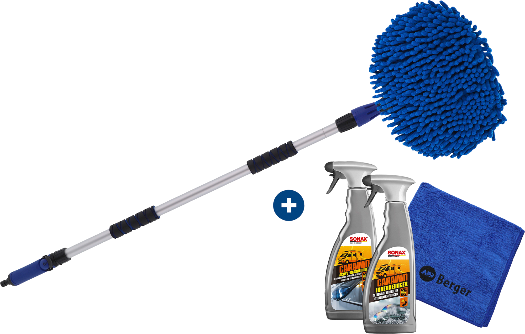 Berger Waschbürsten Set 4-teilig inkl. Mikrofasertuch, Sonax Innenreiniger & Sonax Acryl- und