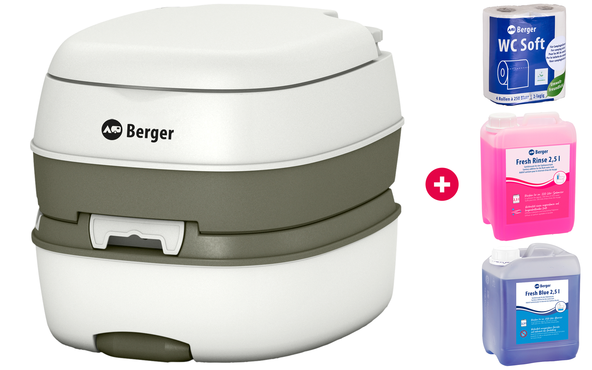 Berger Nolira Deluxe Mobil WC Starter-Set mit Campingtoilette, Toilettenpapier und