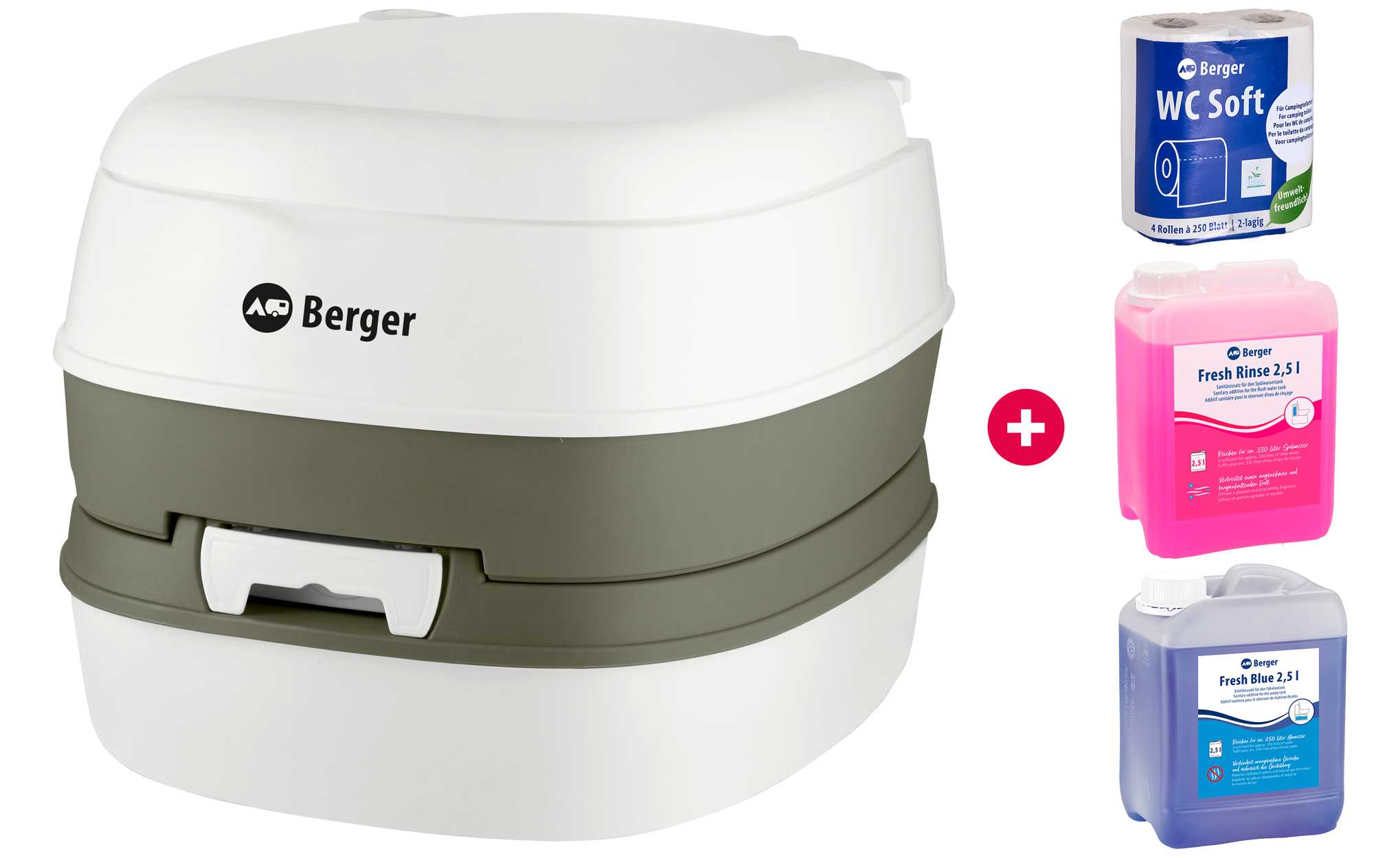 Berger Nolira Comfort Mobil WC Starter-Set mit Campingtoilette, Toilettenpapier und