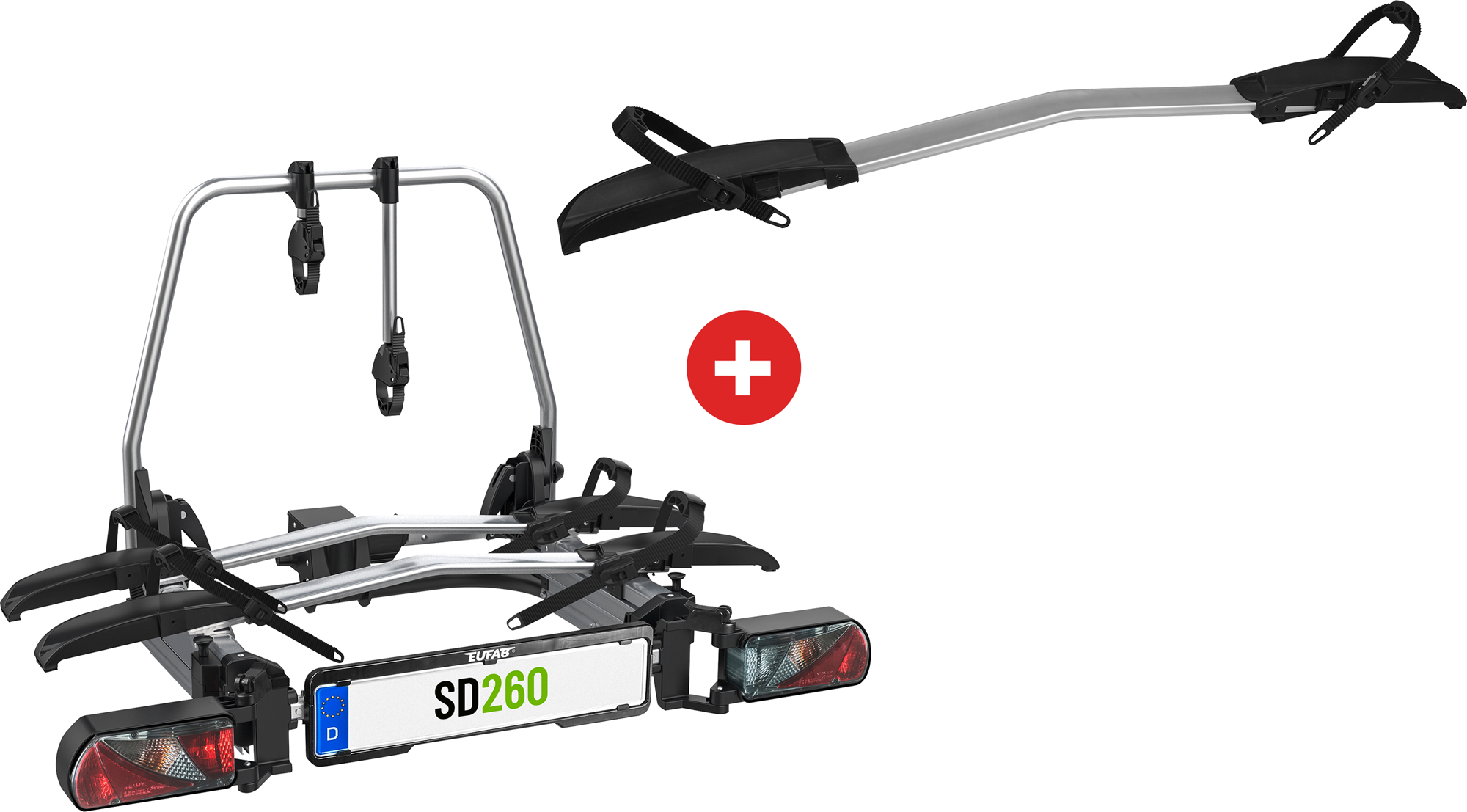Eufab SD260 Flügeltür Kupplungs-Fahrradträger für 3 Fahrräder, E-Bike