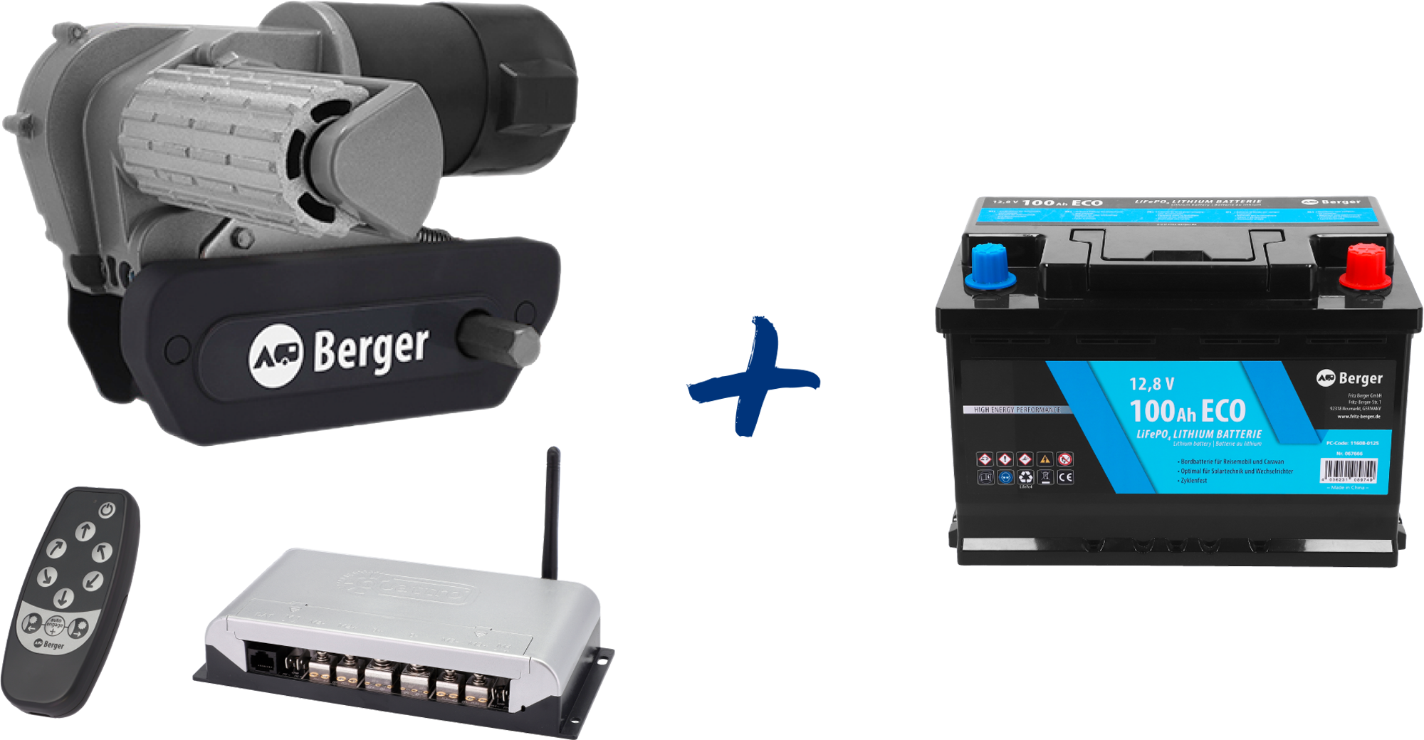 Berger Titanium Rangierhilfe halbautomatisch Anthrazit + LiFePO4 Lithium Batterie Eco 100 Ah 12 V im