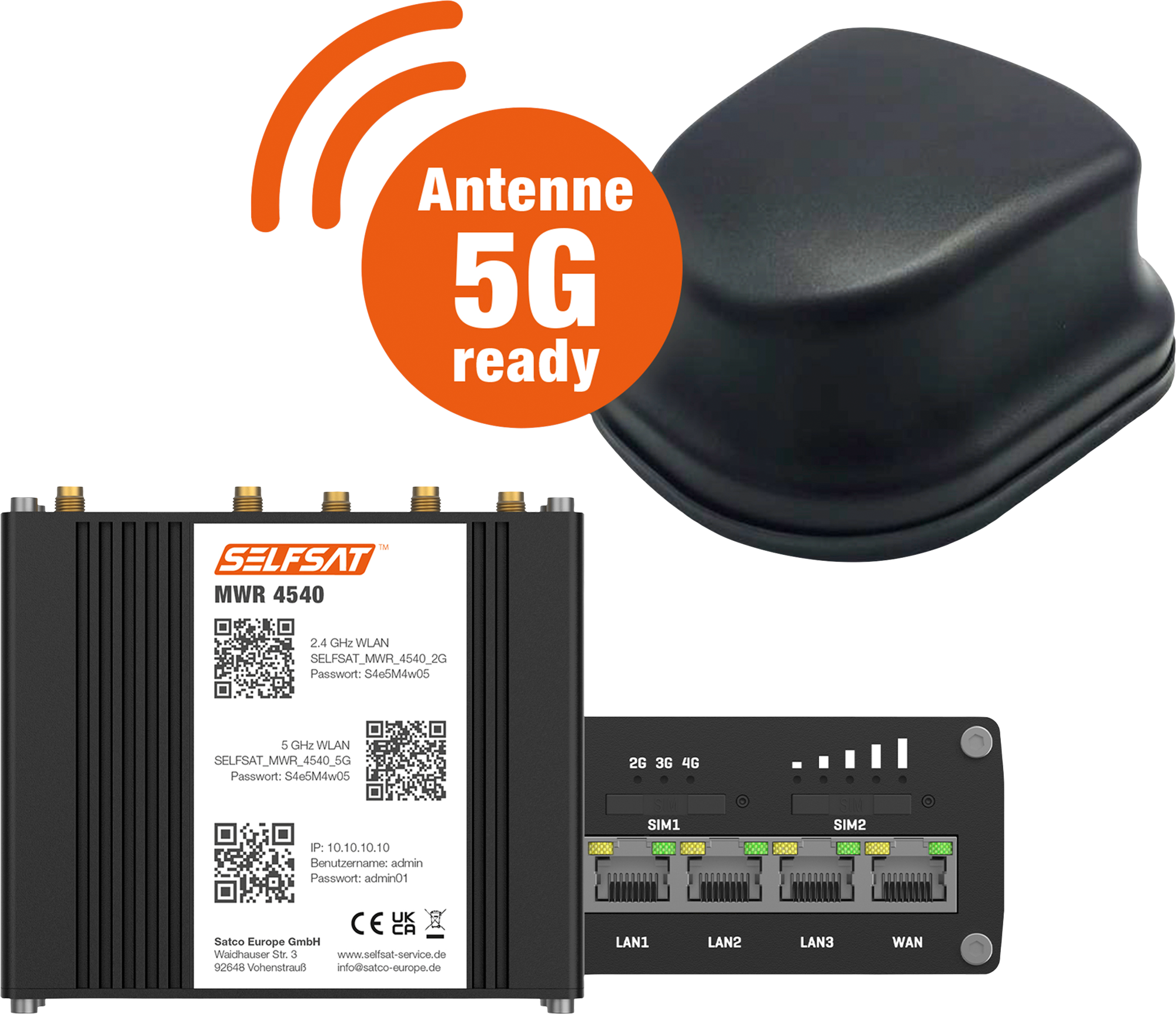 Selfsat 4G Cat 6 WLAN Router MWR 4540 inkl. 5G Antenne bis 300 Mbps