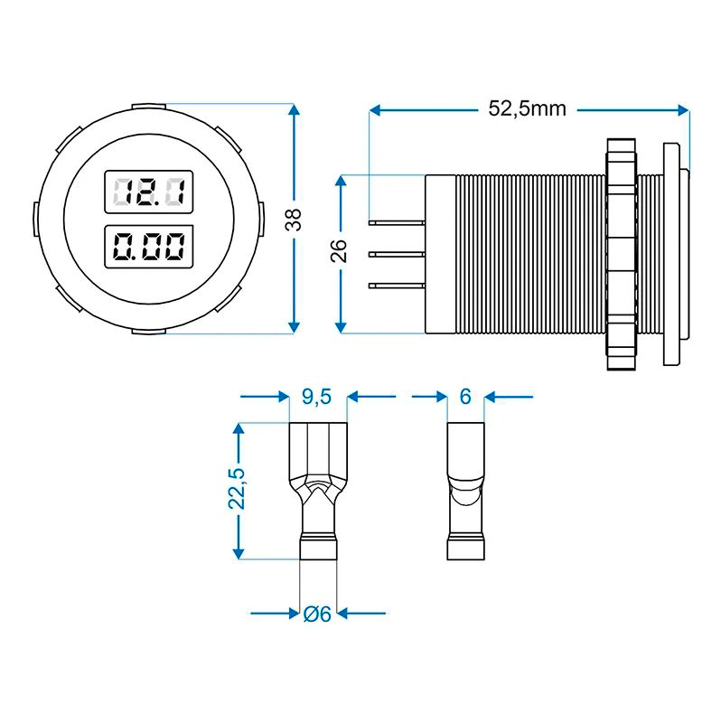 Pro Plus Volt und Amperemeter Messgerät 6-30 Volt und 0-10