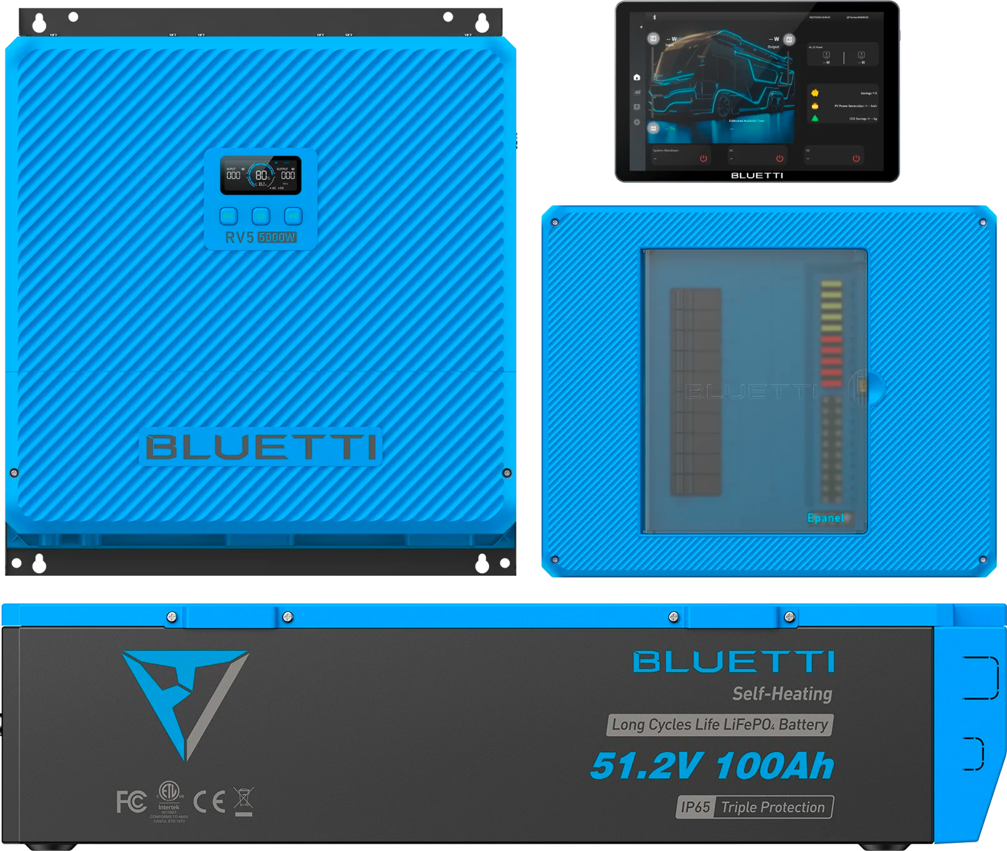Bluetti RV5 Power Hub Energiesystem mit 5.000 W Power Hub und 5.120 Wh Batterie Ausführung Smart Edition inkl. Epanel und Epad - Wechselrichter & Spannungswandler