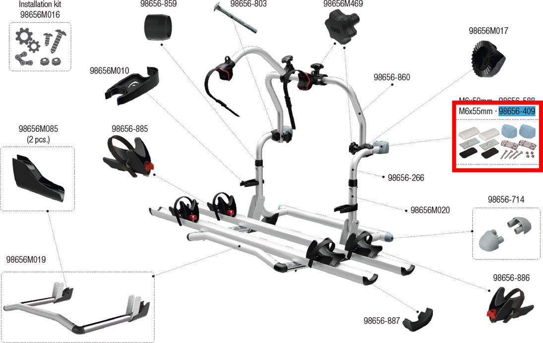 Fiamma Carry Bike Befestigung oben M6x55 55 mm passend für Carry Bike Pro / UL / CL / L80 / Triango Ci Roller Team Ersatzteilnummer 98656-409 - Ersatzteile Fiamma Fahrradträger