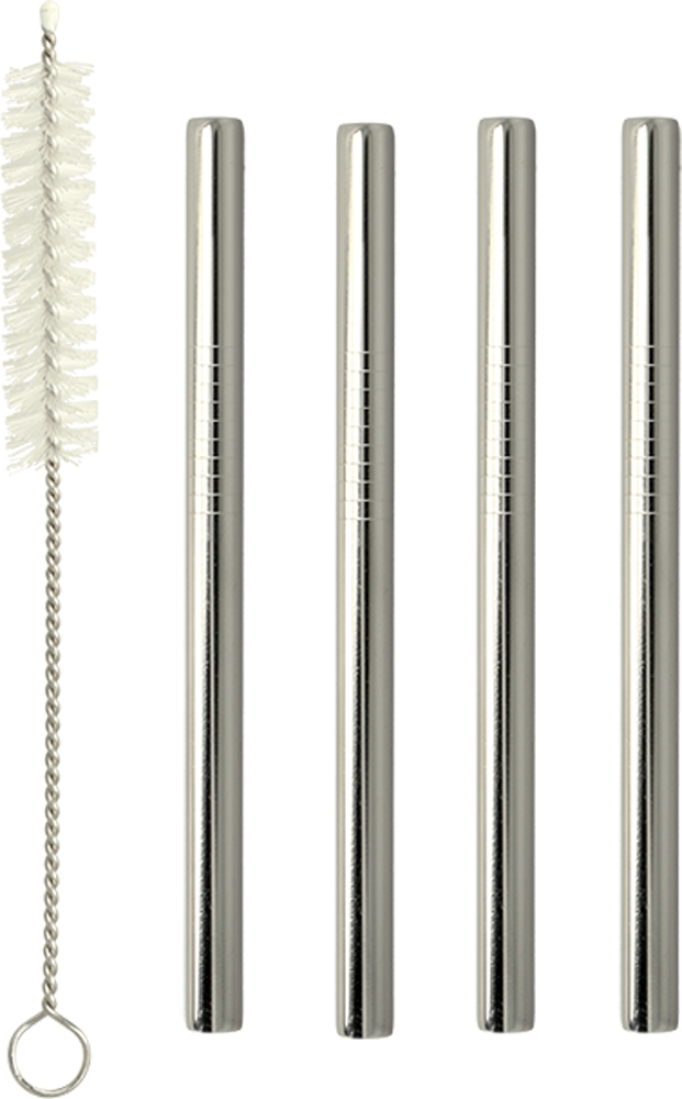 Metaltex Inox Trinkhalm Set 4 teilig lang inklusive Reinigungsbürste