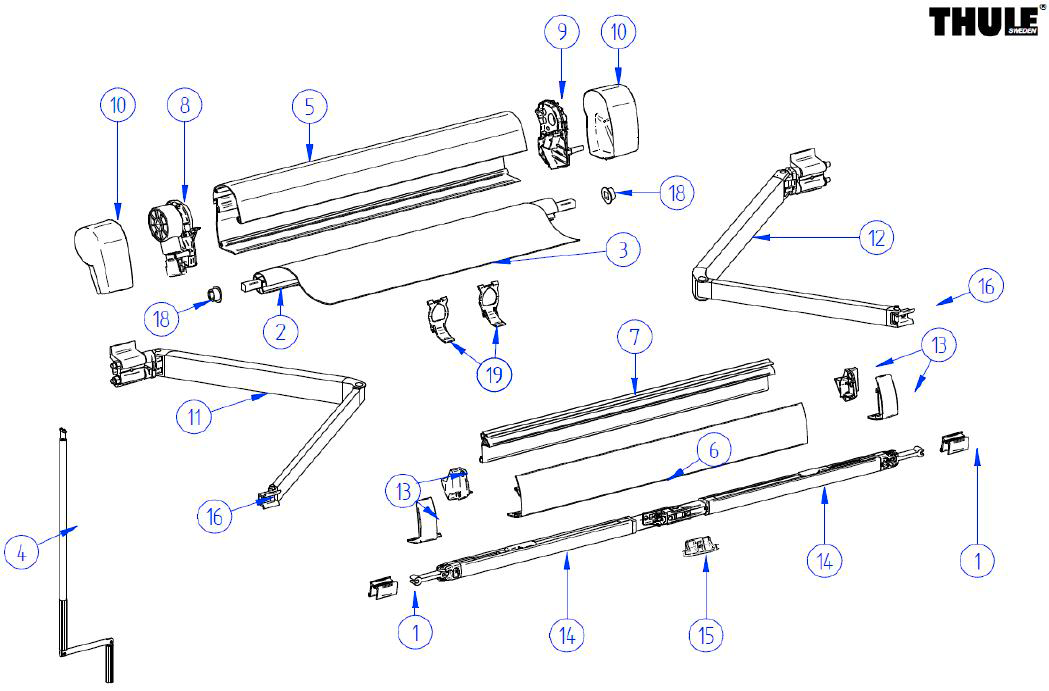 Thule Frontprofil für Markise Omnistor 5102 / VW 2,6 Meter - Farbe Grau Thule Ersatzteilnummer