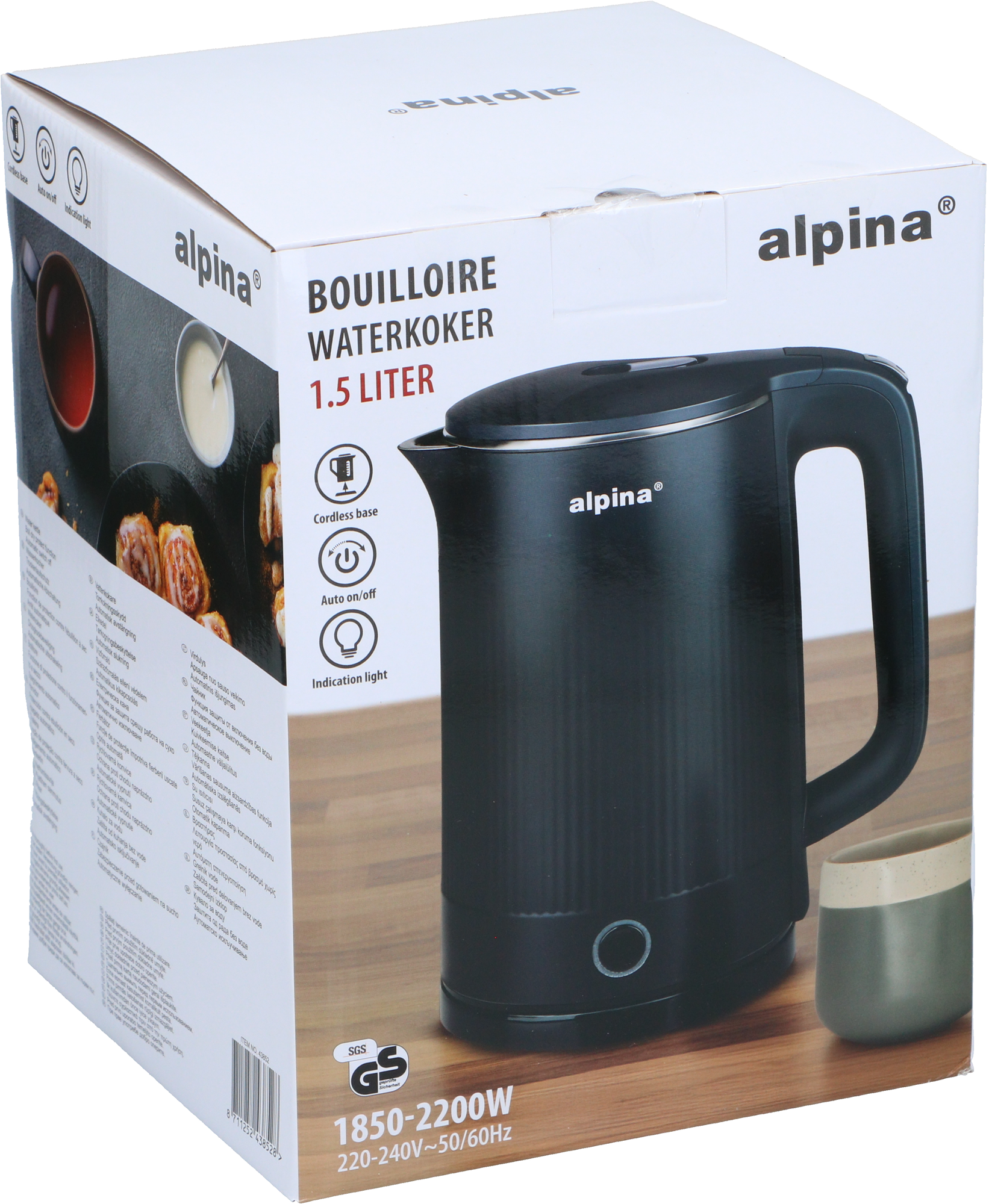 Alpina Wasserkocher 1,5 Liter 1850–2200 W Edelstahl schwarz - Kaffeemaschinen & Wasserkocher