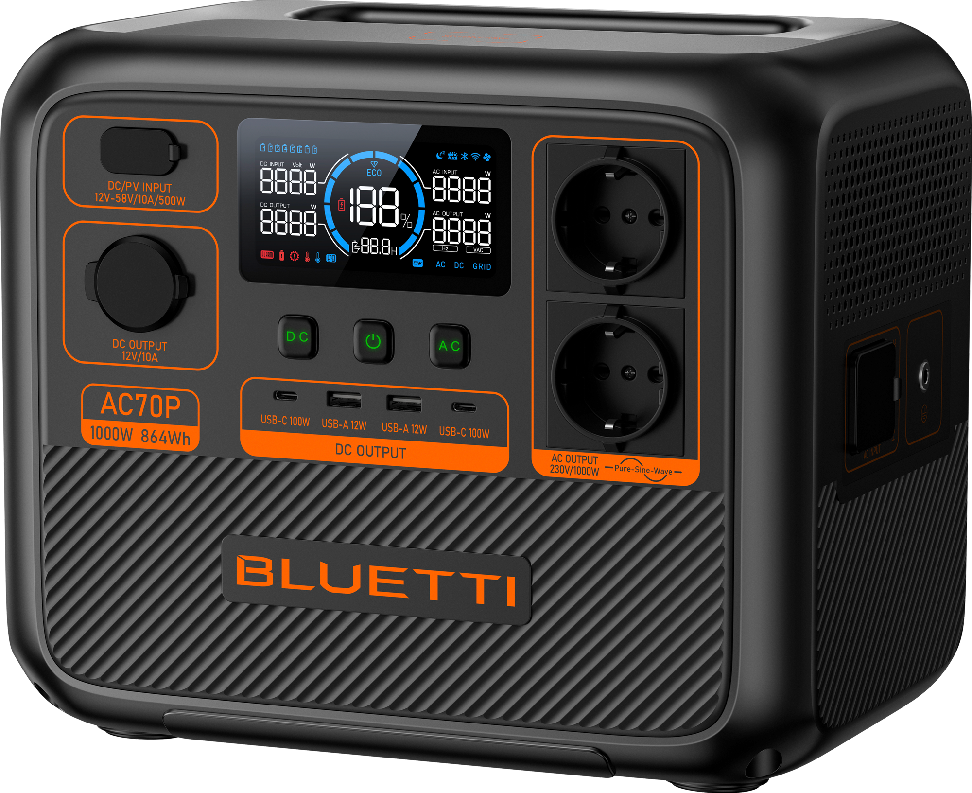 BLUETTI AC70P-Black-EU tragbare Powerstation 1000 W