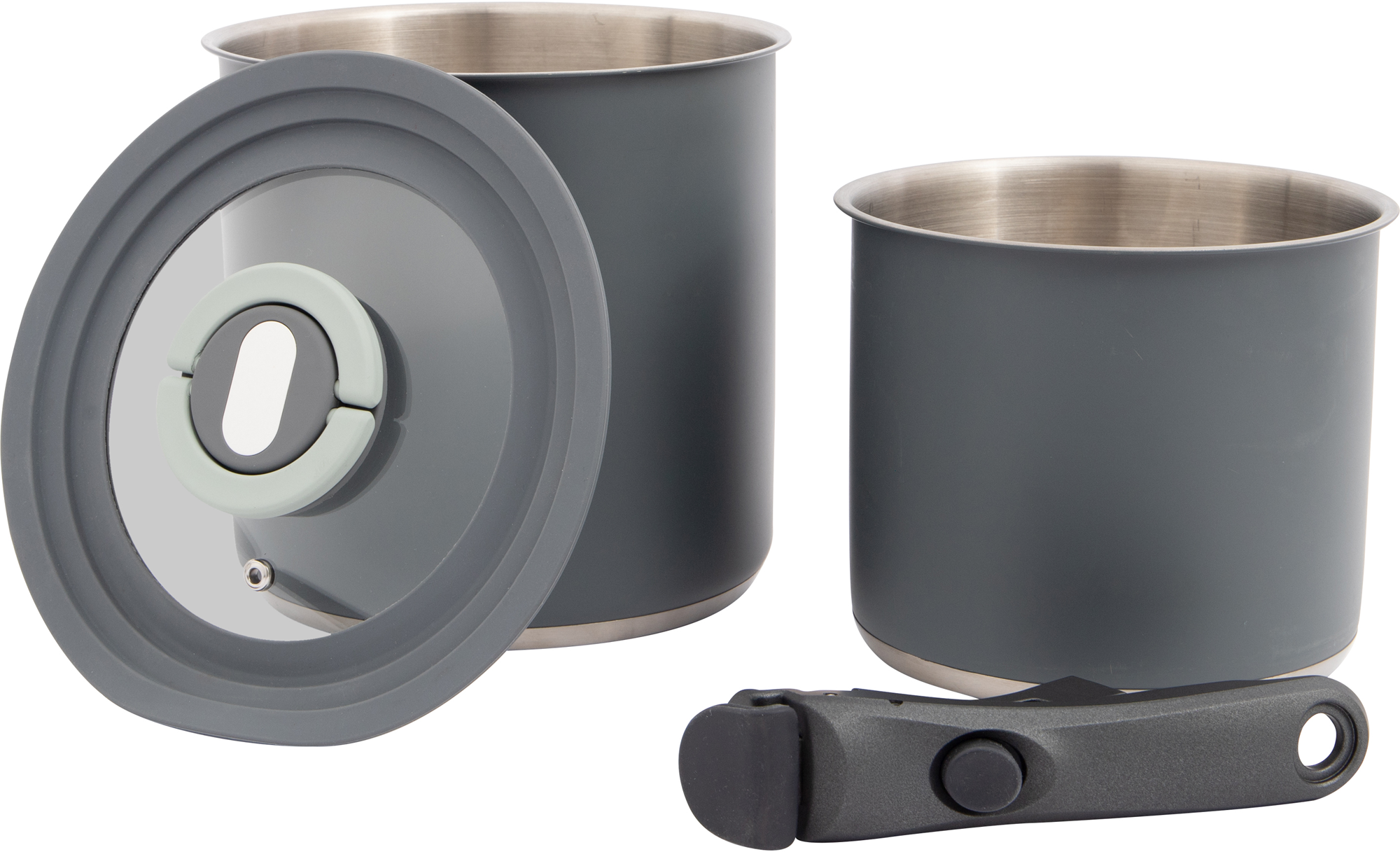 Bo-Camp Swift Topfset Edelstahl mit Glasdeckeln und abnehmbarem Griff 2-teilig - Kochgeschirr-Sets