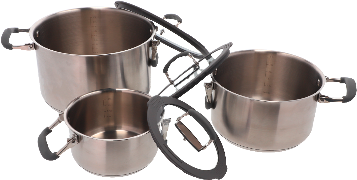Berger Silvera Edelstahl Topfset 6-tlg. mit passenden Glasdeckeln