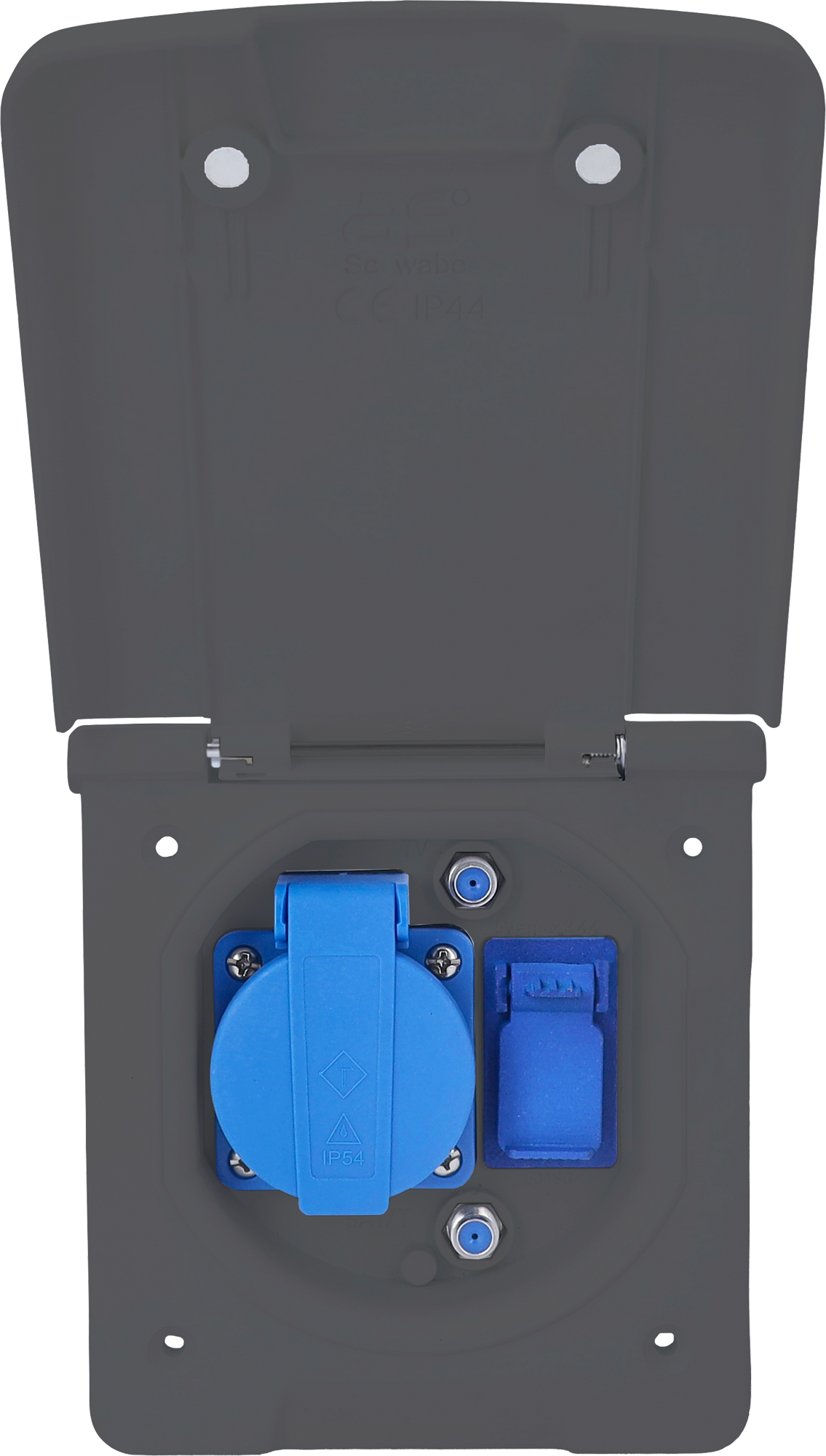 Schwabe Caravan-Vorzelt Multifunktionsdose inkl 1x Schutzkontaktsteckdose 230 V / 2x SAT-Steckdosen / 1x USB-A / 1x USB-C anthrazit - 230 V Steckdosen von AS-Schwabe