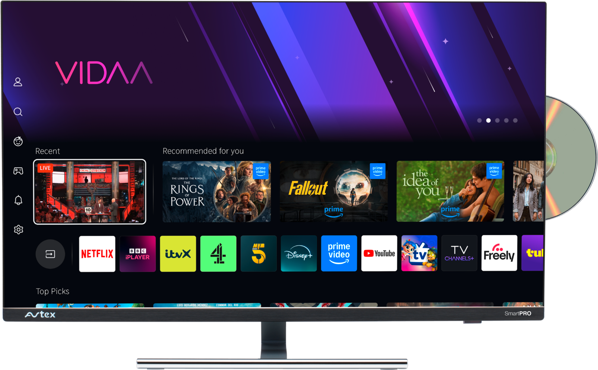 Avtex SmartPro FHD TV für Wohnmobil und Caravan mit DVD-Player / Vidaa Plattform 12 V / 24 V / 240 V / 24 Zoll - Fernseher