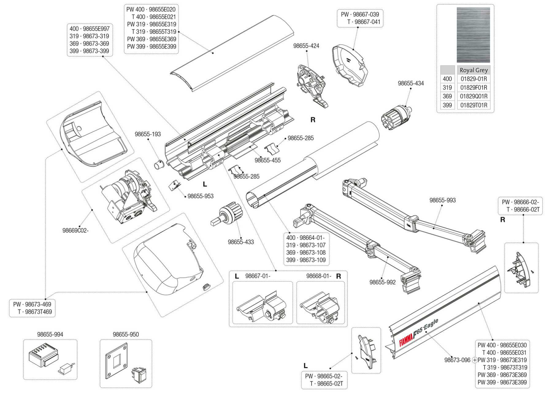Fiamma Arm links für Markise F45eagle 350-450 / F65eagle 319-400 - Fiamma Ersatzteilnummer