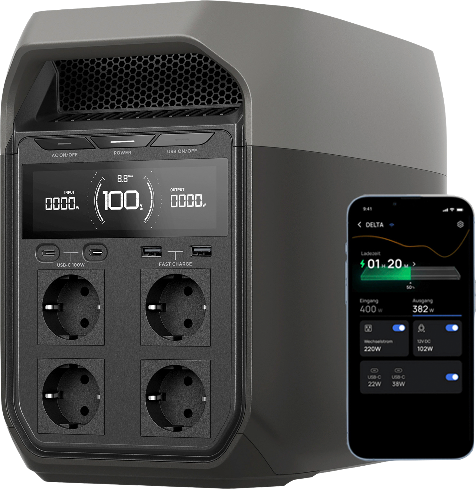 EcoFlow Delta 3 Tragbare Powerstation 1 kWh 1.800 W