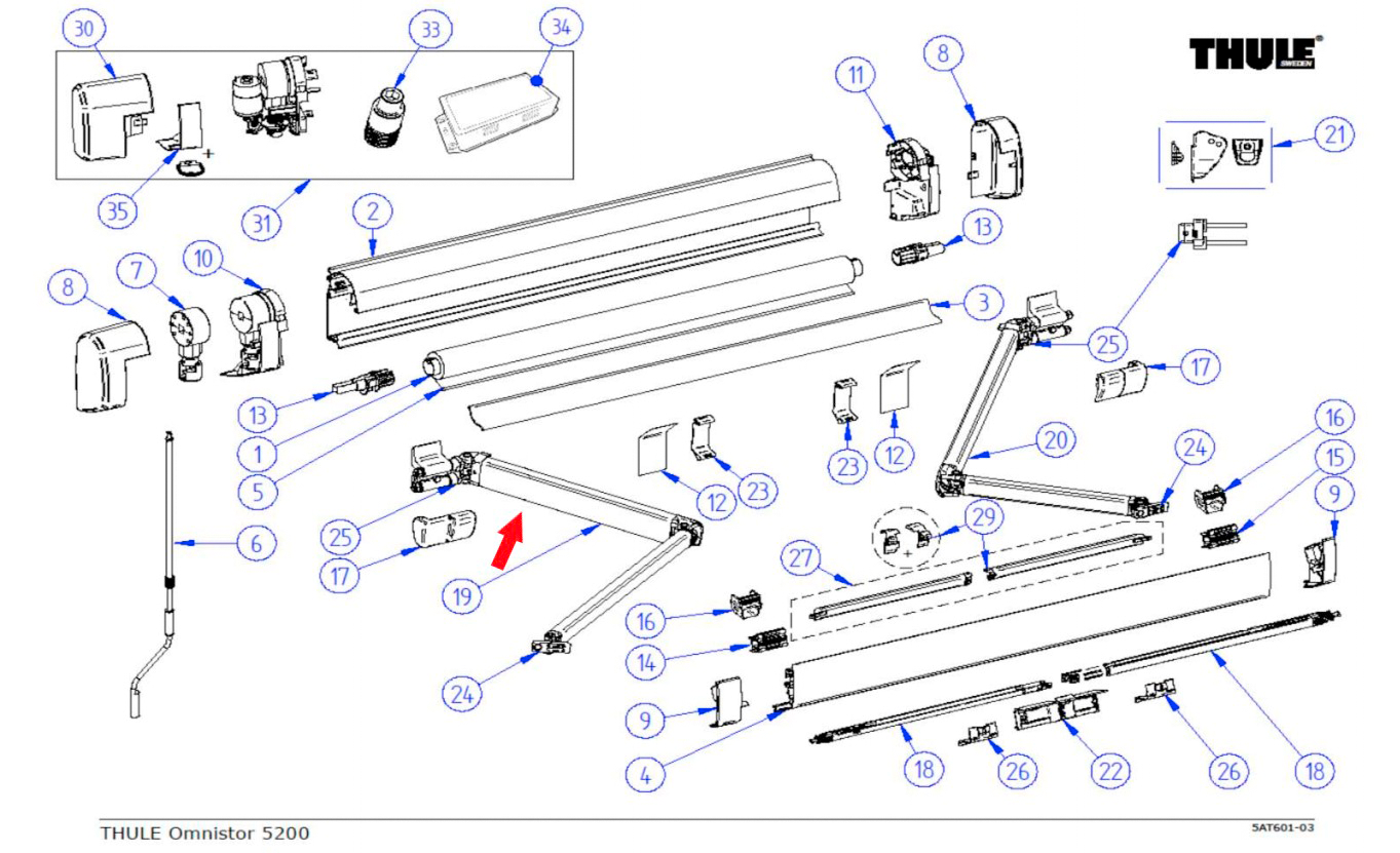 Thule Gelenkarm links passend für Markise Omnistor 5200 2,3