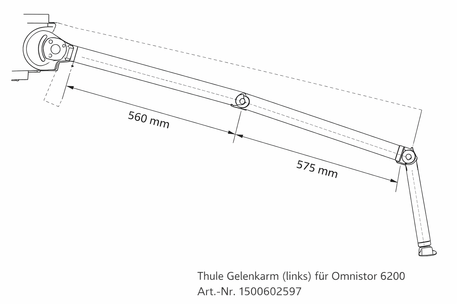 Thule Gelenkarm links 300–450 cm geeignet für Omnistor 6200 Ersatzteilnummer 1500602597 - Ersatzteile Thule