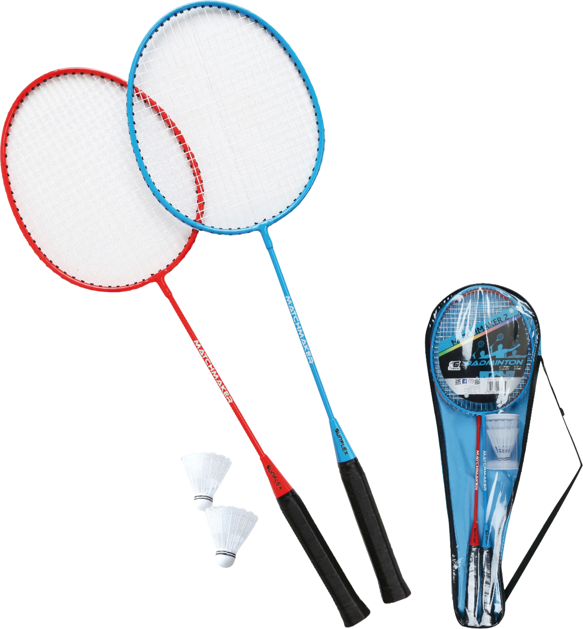 Sunflex sport Matchmaker 2 Badmintonset mit 2 modernen Schlägern und 2 Federbällen in praktischer Nylontragetasche - Spielsachen
