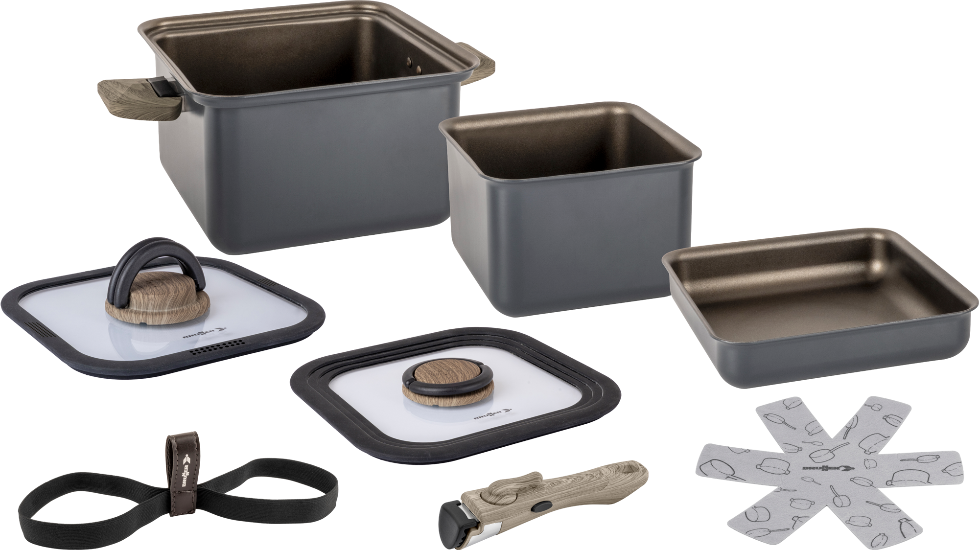 Brunner Torralta Square Kochtopfset 6- teilig Aluminium stapelbar und