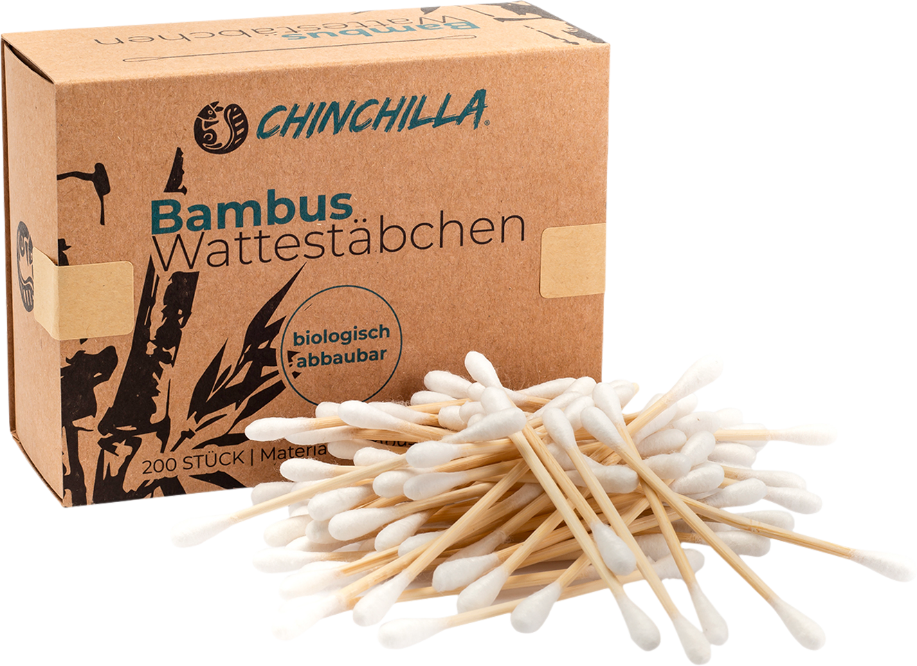 Chinchilla Wattestäbchen aus Bambus plastikfrei 200 Stück