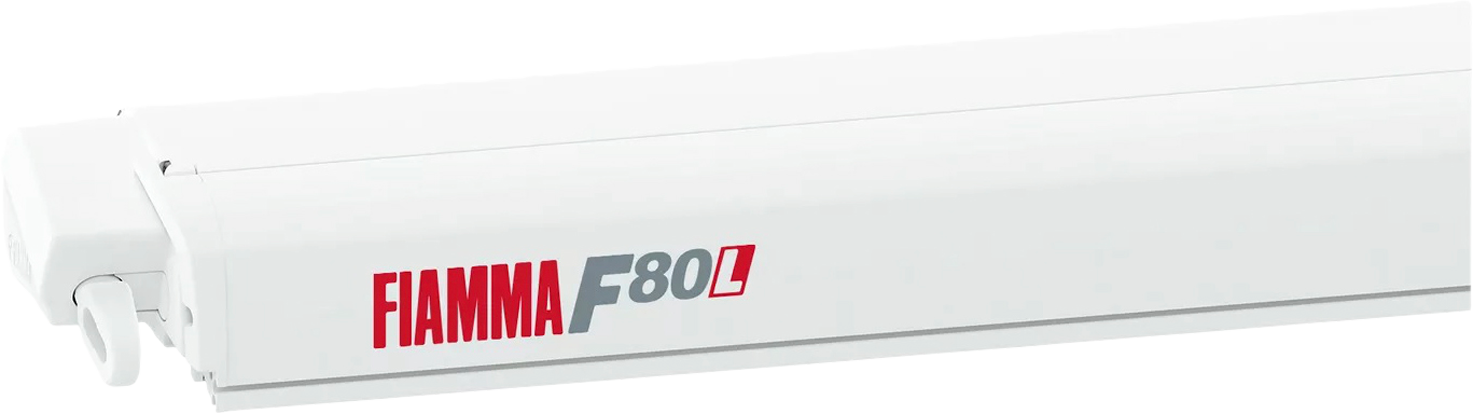 Fiamma F80L 500 Markise Gehäusefarbe Polar White Tuchfarbe Royal Grey 500 cm