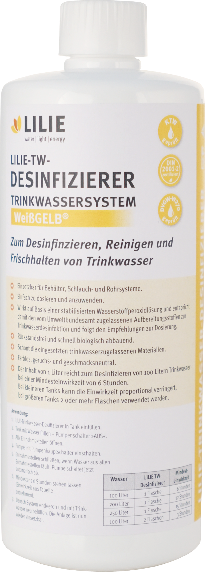 Lilie TW-Desinfizierer Trinkwasserdesinfizierer 1-Liter-Reichweite für 100
