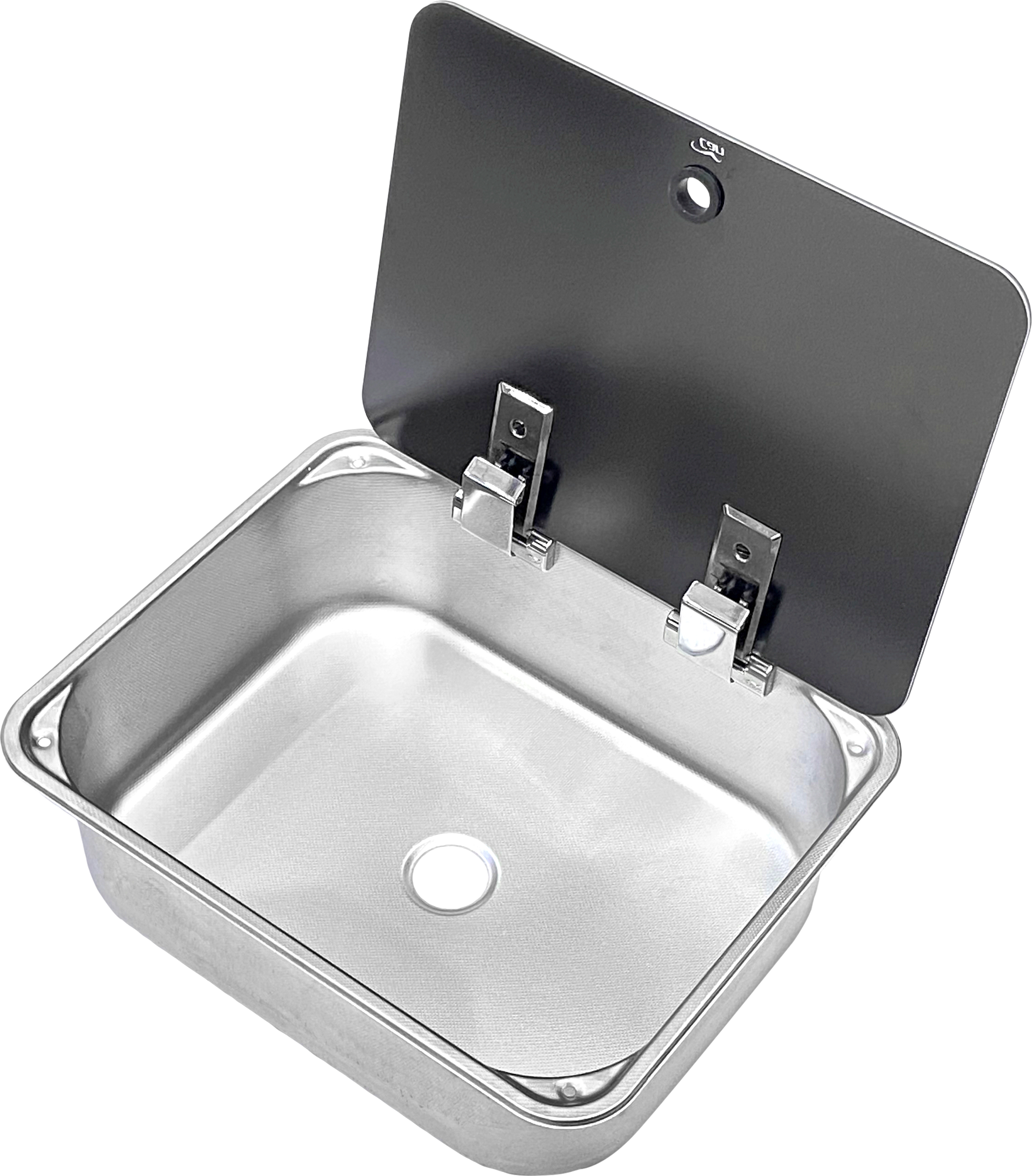 Can Edelstahlspüle C-LR1375-GR rechteckig mit Glasdeckel 375 x 325 x 125