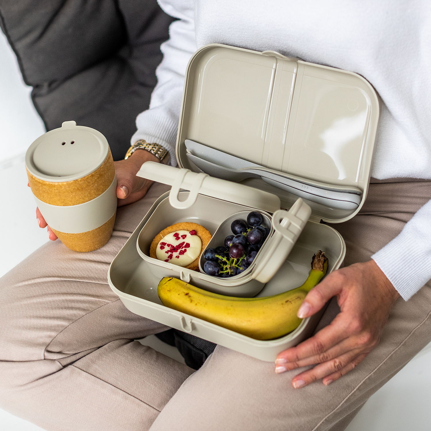 Koziol Pascal Ready Lunchbox Set mit Besteck 4 teilig nature