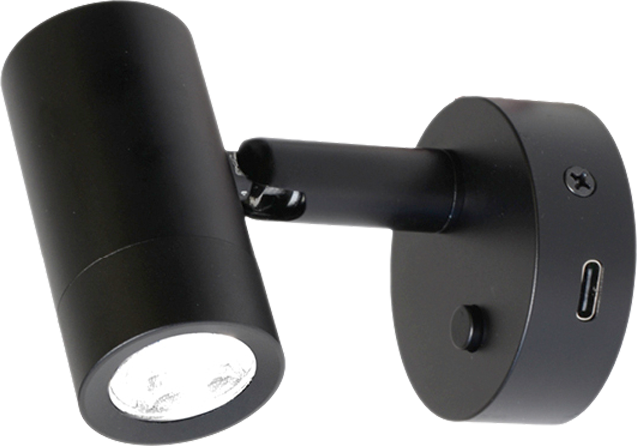 Frilight Aufbauspot Mini Tube D4 mit USB-C Ladeanschluss schwarz - Wohnmobil- & Camperbeleuchtung, LED-Schienen