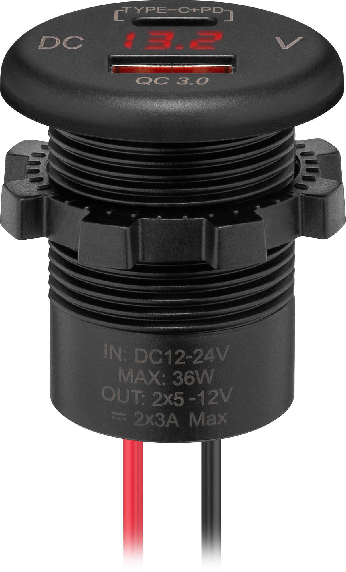 Wentronic Dualer Einbaucharger USB-A und USB-C mit Schnellladetechnik und LED- Anzeige 12 V / 24 V 