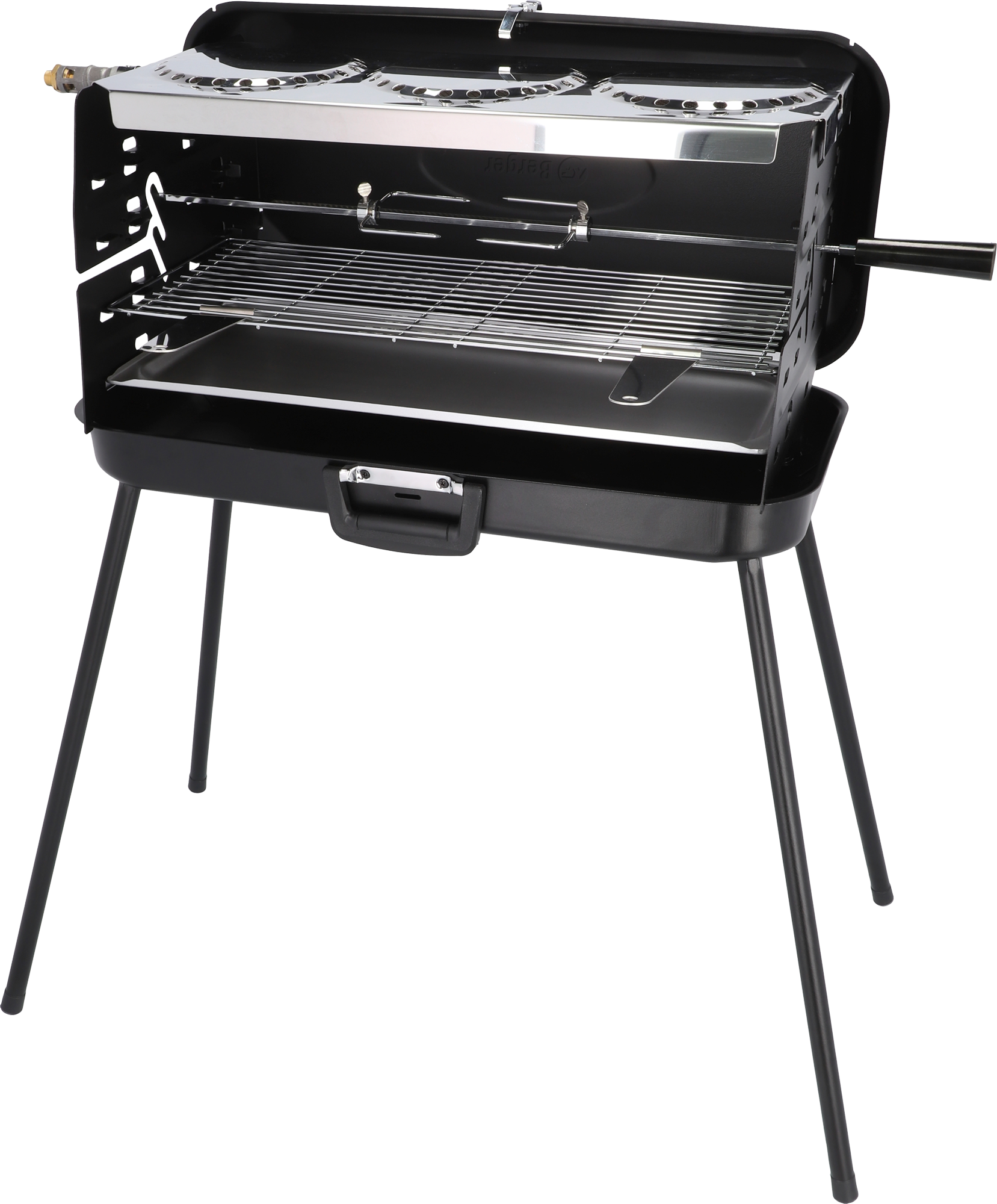 Berger 3-Flammen Koffergasgrill Schwarz 30 mbar