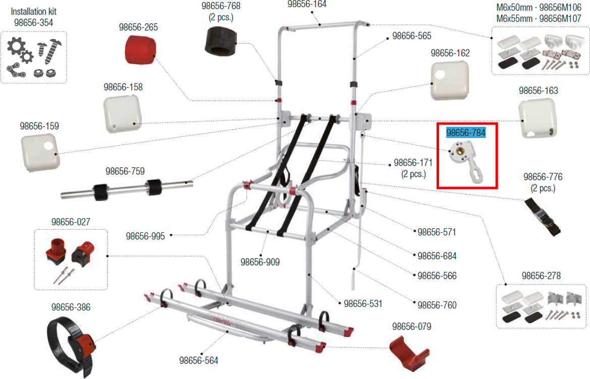 Fiamma Getriebe mit Öse passend für Fahrradträger Carry Bike Lift 77 Ersatzteilnummer