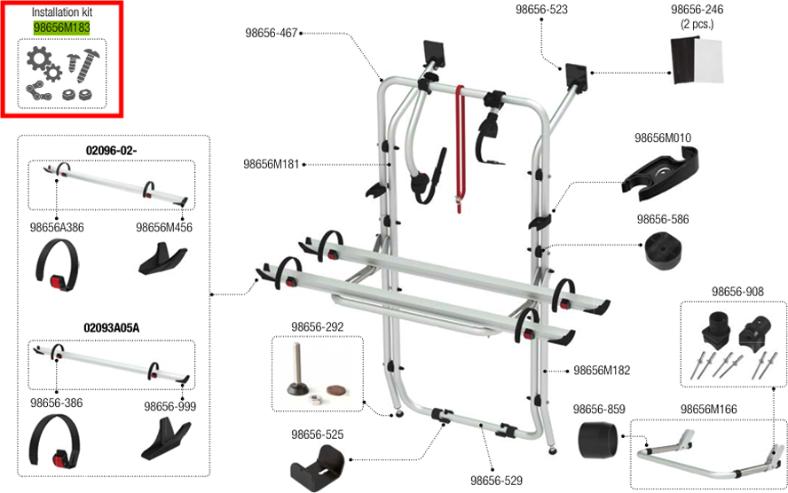 Fiamma Montagesatz für Fahrradträger Carry Bike Mercedes Vito Ersatzteilnummer