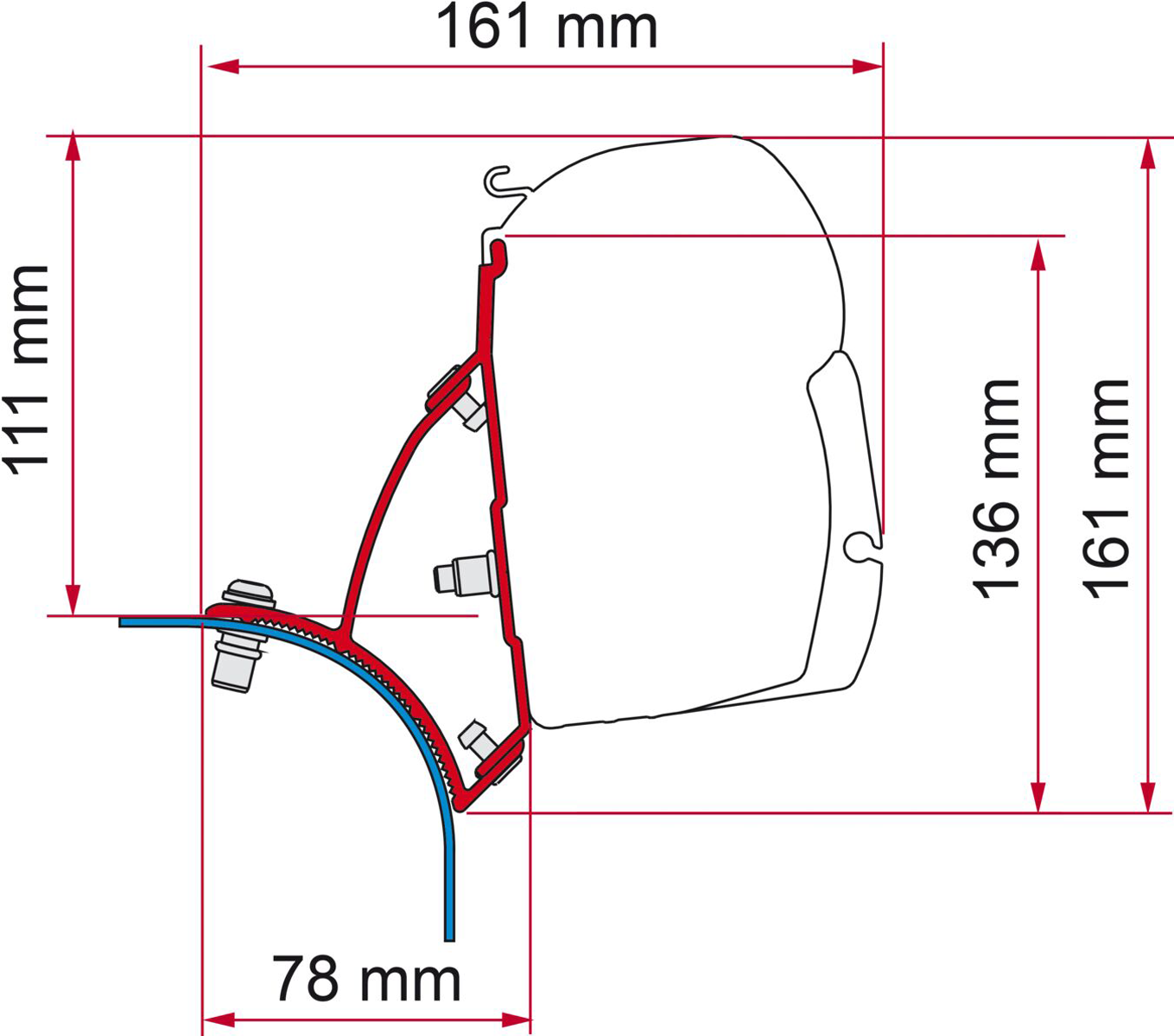 Fiamma Kit VW T5 / T6 Lift Roof Markisenadapter für F45s an VW T5 / T6 mit