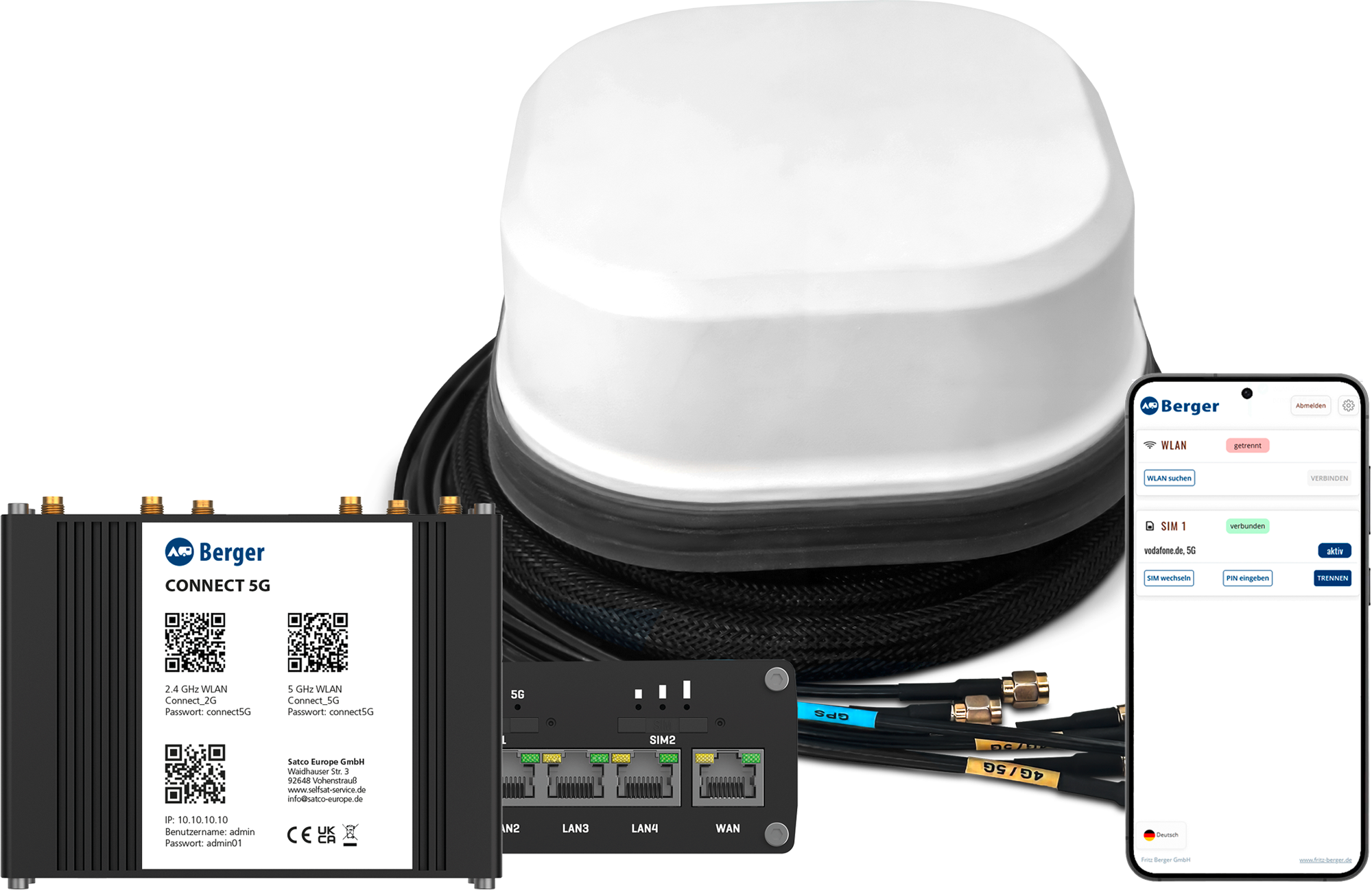 Berger Connect 4G / 5G / LTE WLAN Router mit Dachantenne