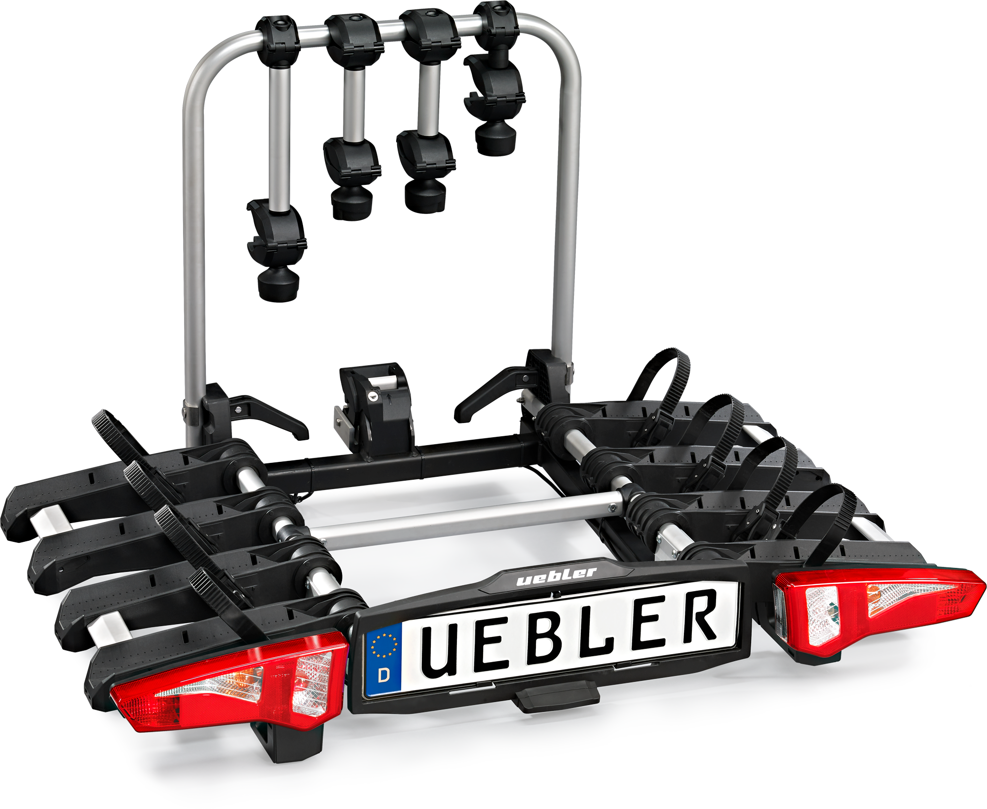 Uebler i41 S Kupplungsträger für 4 Fahrräder 90° abklappbar und faltbar - Fahrradträger für Anhängerkupplungen