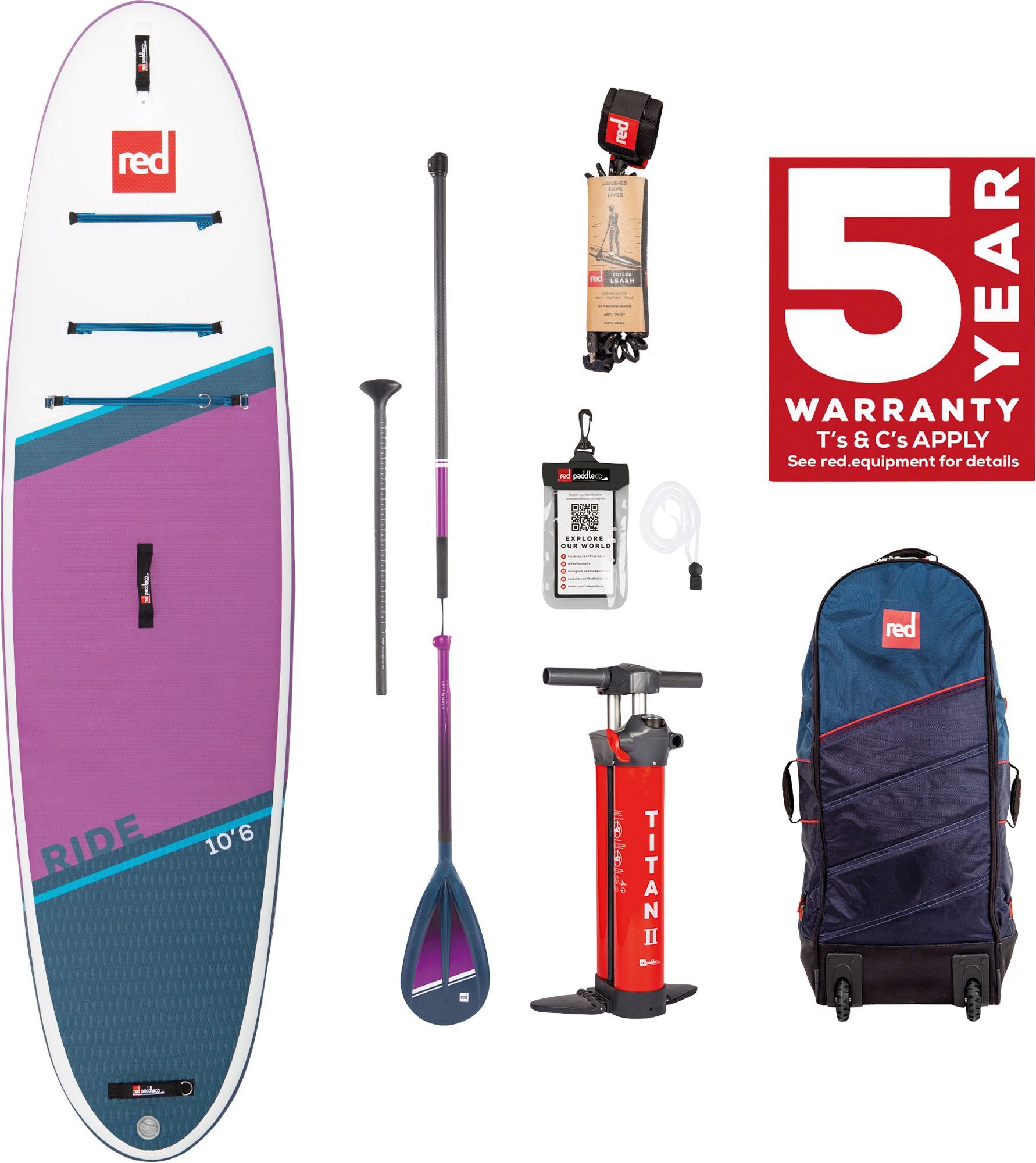 SET Red Paddle Co RIDE SE 10,6 x 32 x 4,7 MSL + Red Paddle Co Hybrid Tough 3Pcs Paddle Lila | 05056291111265