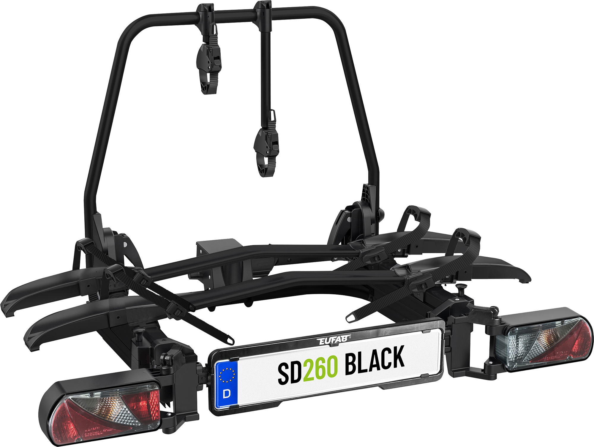 Eufab SD260 Flügeltür Kupplungs-Fahrradträger für 2 Fahrräder, E-Bike geeignet Schwarz - Fahrradträger für Anhängerkupplungen