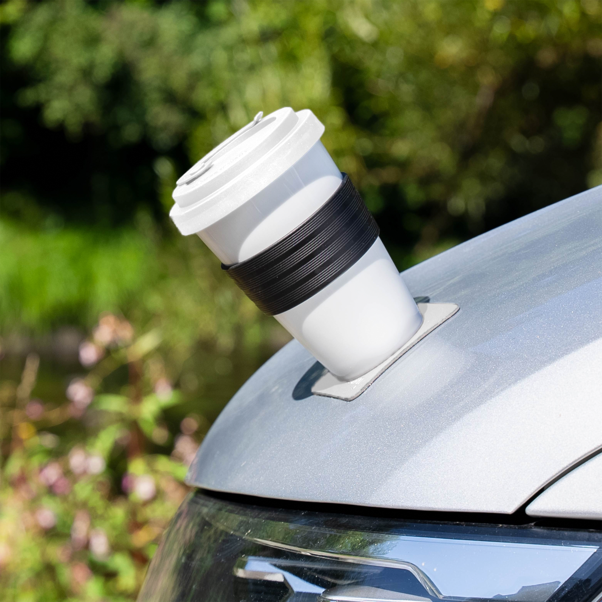 Silwy To-Go-Cup Porzellan Becher mit Deckel inkl. Metall-Nano-Gel Pad Untersetzer (350