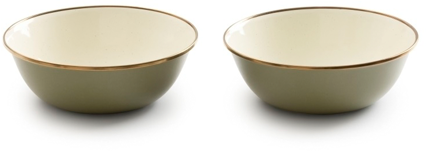 Barebones emailliertes Schüssel Set Enamel 2 teilig olive - Schüsseln & Schalen