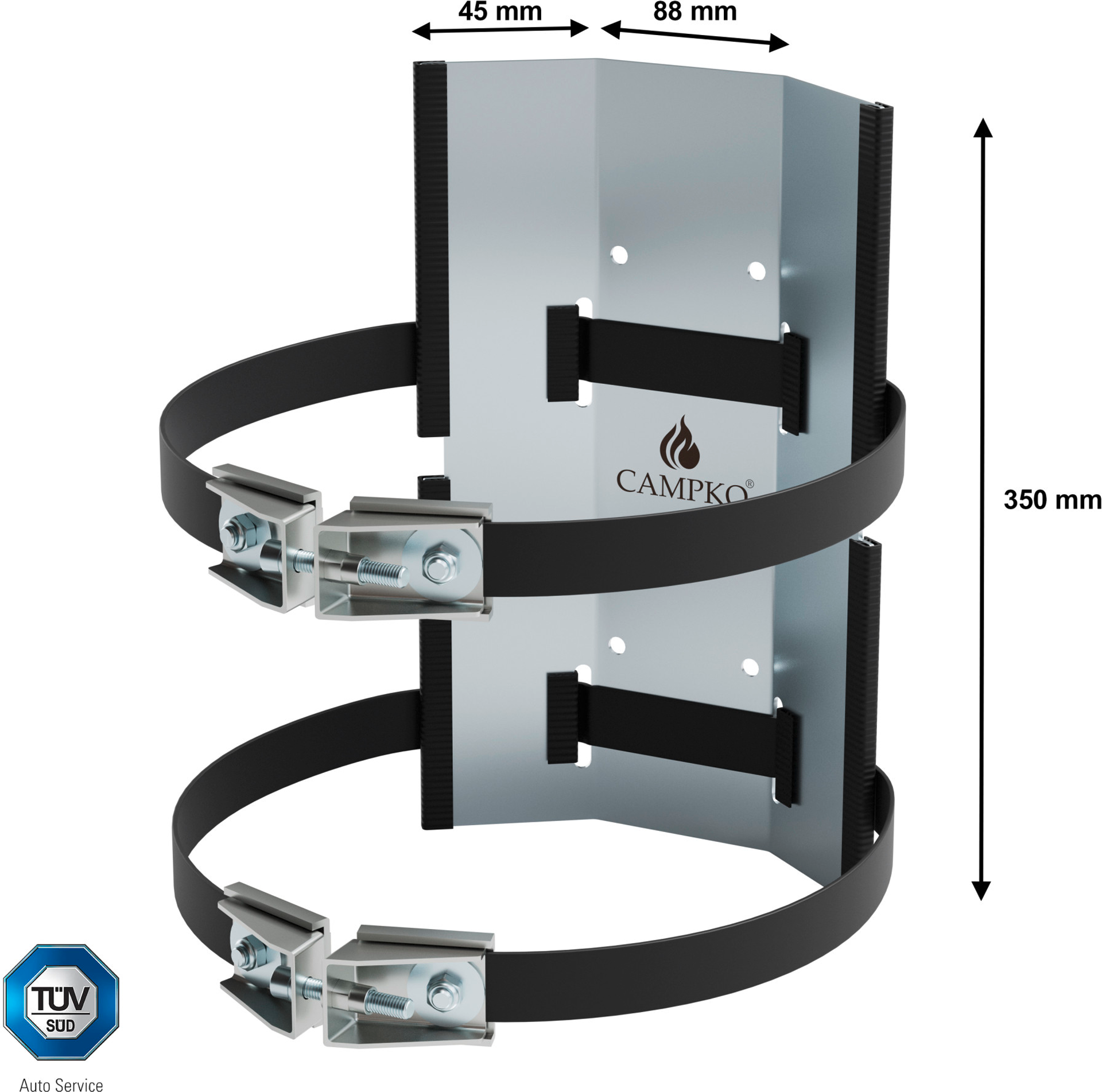 CAMPKO Gasflaschen Halter Set Edelstahl für Ø 300mm Gasflaschen inklusive 2x Spannband und 2x