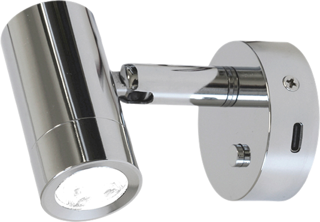 Frilight Aufbauspot Mini Tube D4 mit USB-C Ladeanschluss verchromt - Wohnmobil- & Camperbeleuchtung, LED-Schienen