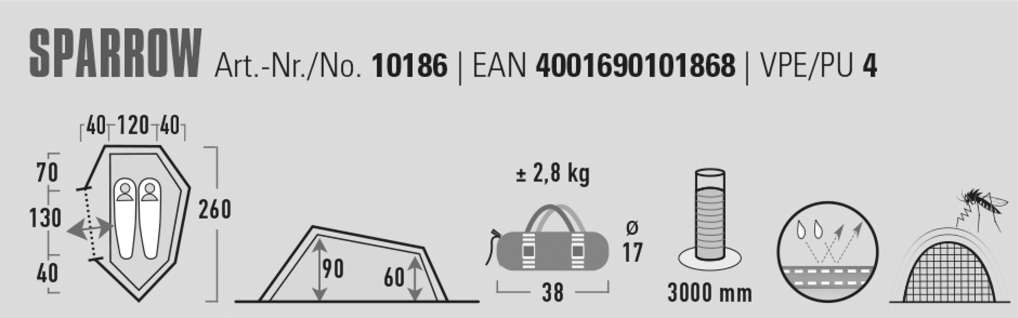 High Peak Tunnelzelt "Sparrow" 2 Personen