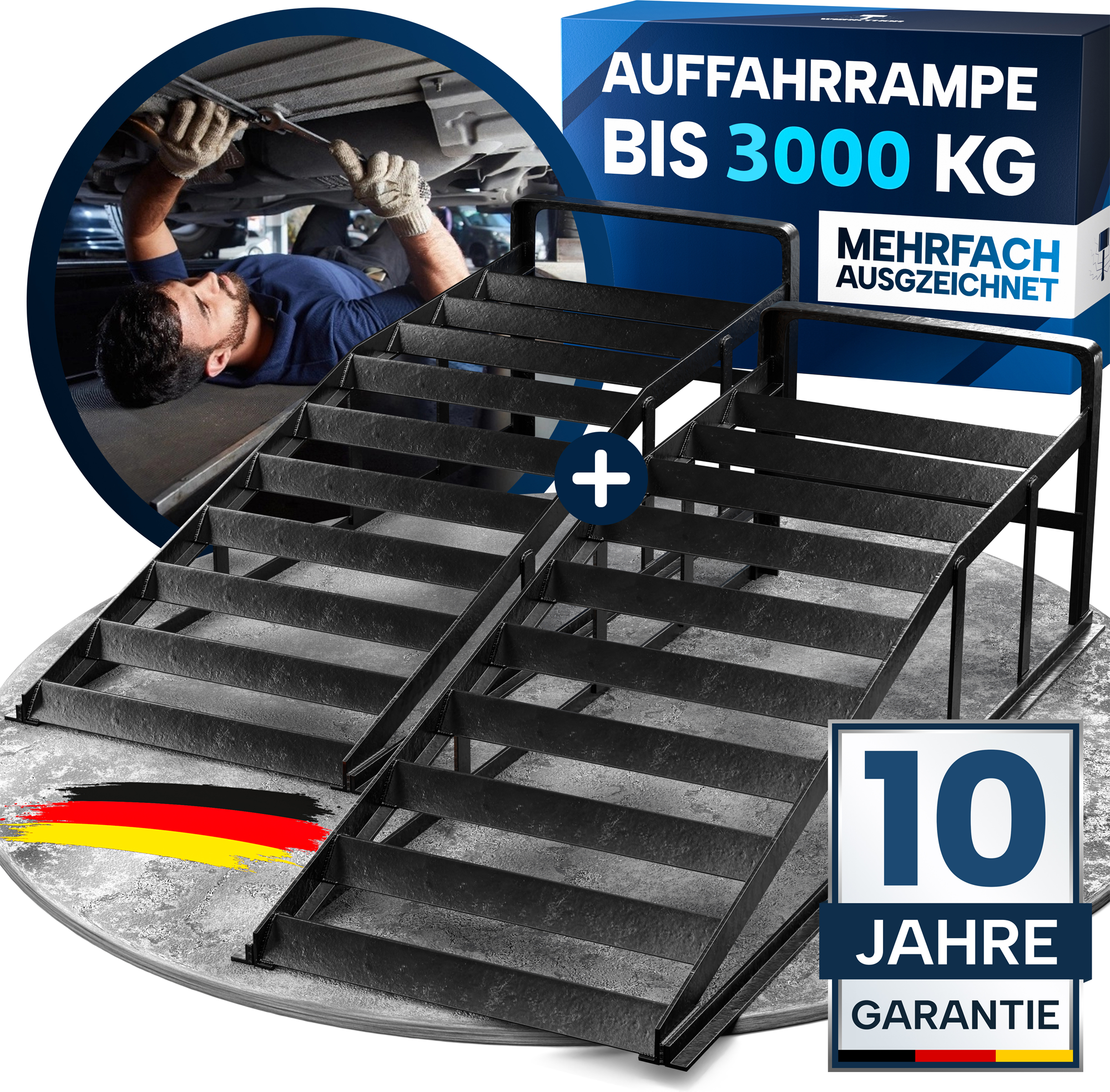 Werkthor KFZ Auffahrrampen Set bis 3 Tonnen schwarz - Stufen- & Ausgleichskeile