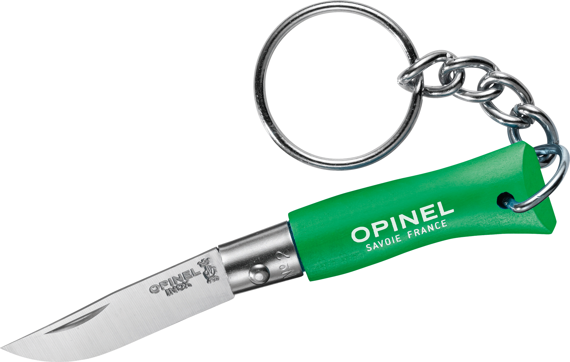 Opinel N°02 Colorama Taschenmesser mit Schlüsselanhänger Klingenlänge 3,5 cm grün