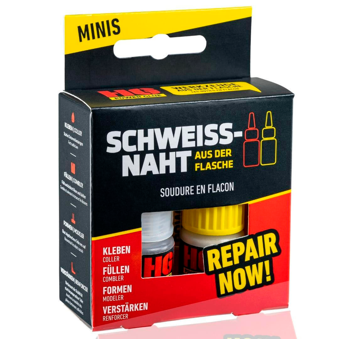 HGPower Glue Schweißnaht aus der Flasche Klebstoff Reparaturset 2-teilig Mini 5 g Kleber und 10 g Granulat - Zeltreparatur von HG Power Glue