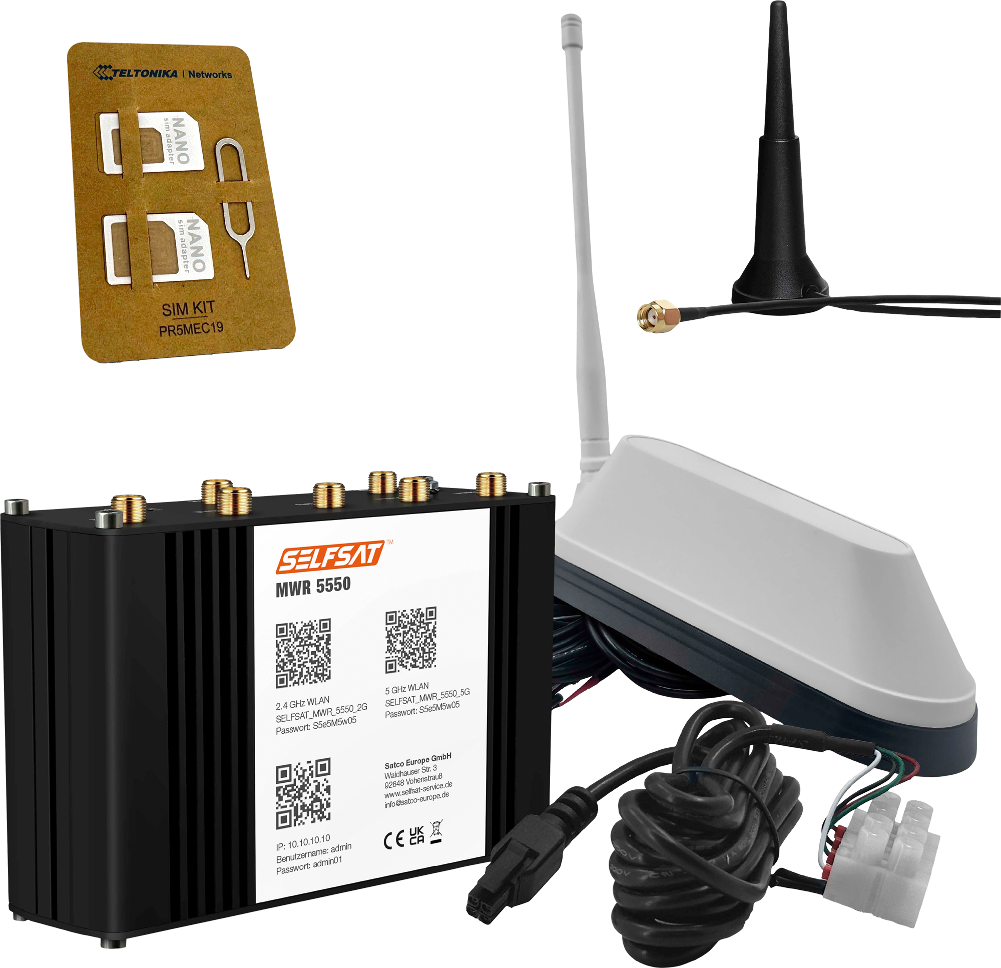 Selfsat MWR 5550 5G Cat 20 WLAN Router mit SHARK 5G Dachantenne