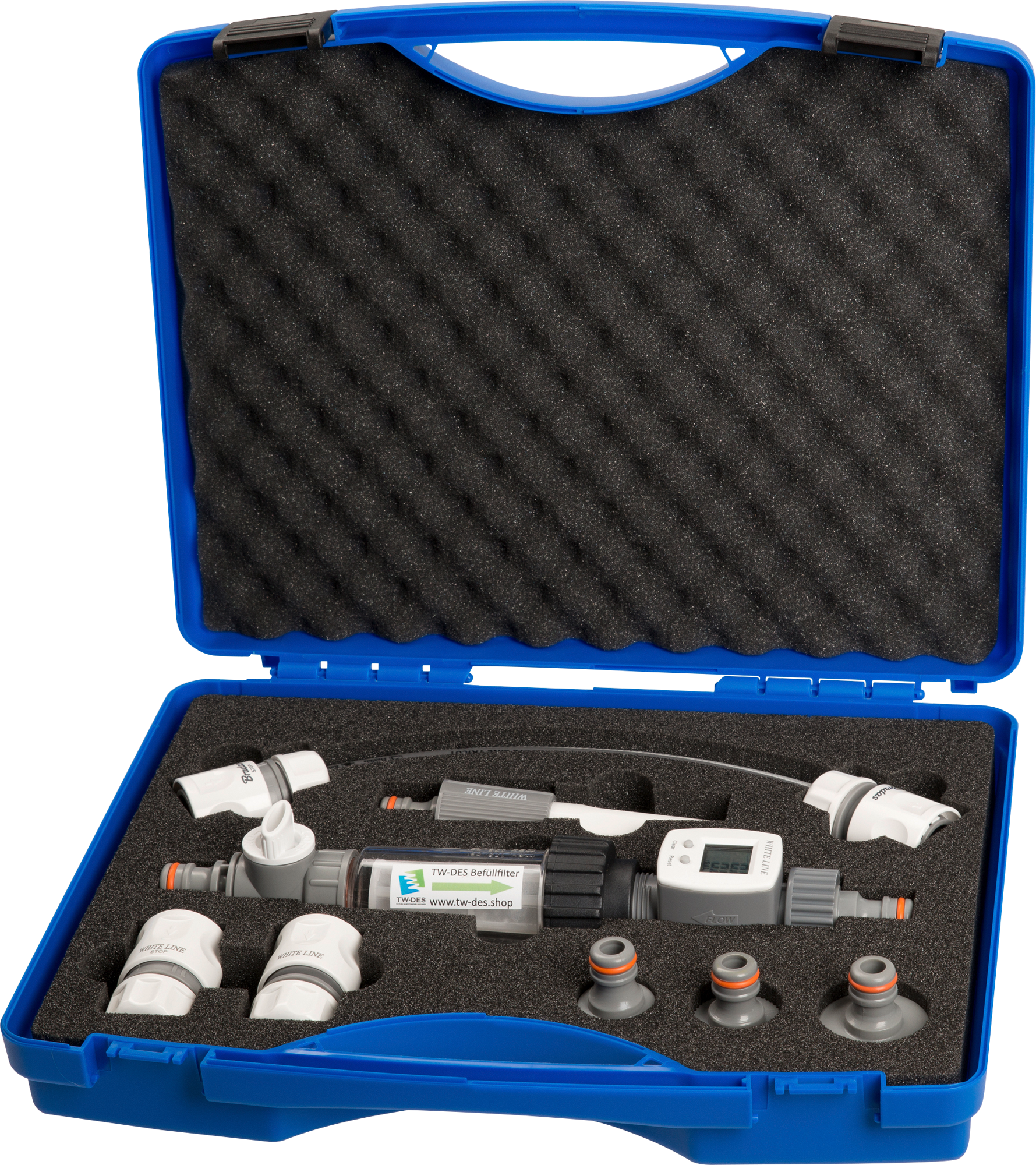 TW-DES Wasserkoffer Befüllset mit Wasserfilter, Wasseruhr und Zubehör für