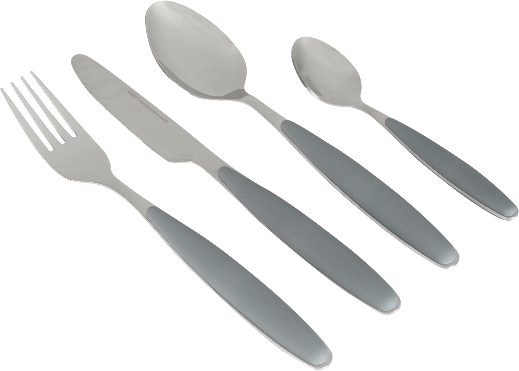 Gimex Edelstahlbesteck Set mit Soft-Touch-Griff 16 teilig grau - Campingbesteck
